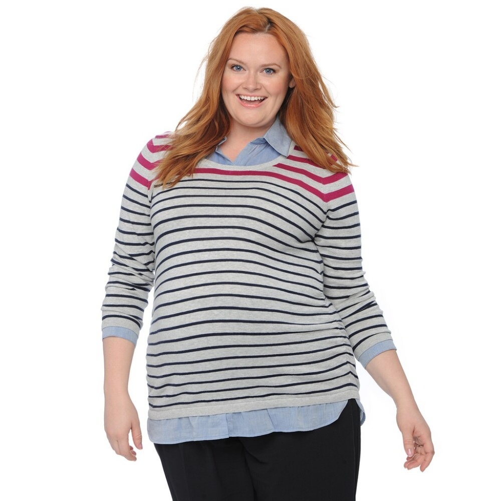Oh Baby, Motherhood Mock-Layer Scoop Neck Sweater